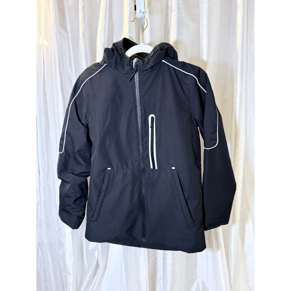 M&S Hooded Jacket Kids 13-14Yrs Black Excellent Reflective Piping Fleece Lined